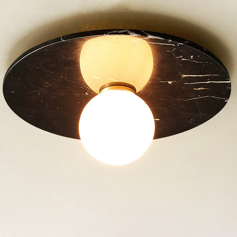 Zeitgenössisches nordisches rundes Magic Bean Glas Marmor Kupfer 1-Licht Semi-Flush Mount Deckenleuchte für Schlafzimmer 