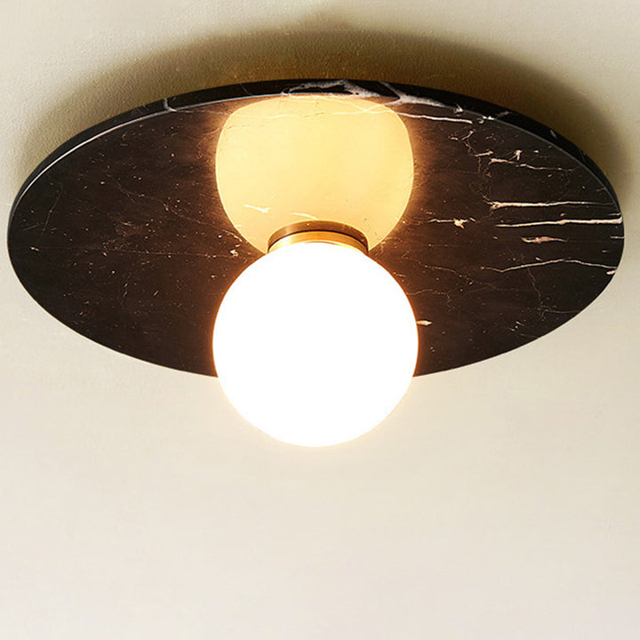 Zeitgenössisches nordisches rundes Magic Bean Glas Marmor Kupfer 1-Licht Semi-Flush Mount Deckenleuchte für Schlafzimmer 