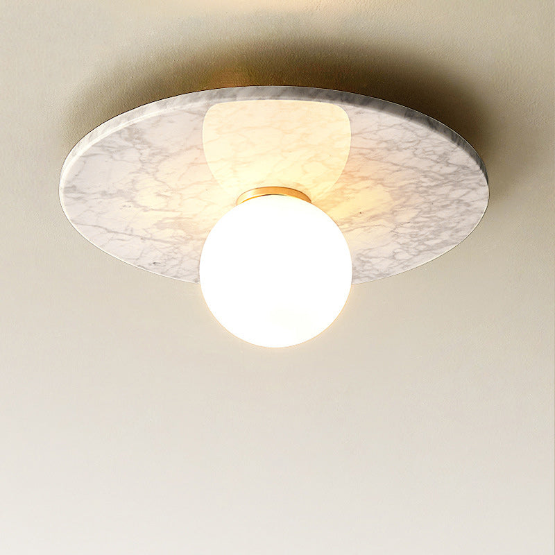 Zeitgenössisches nordisches rundes Magic Bean Glas Marmor Kupfer 1-Licht Semi-Flush Mount Deckenleuchte für Schlafzimmer 