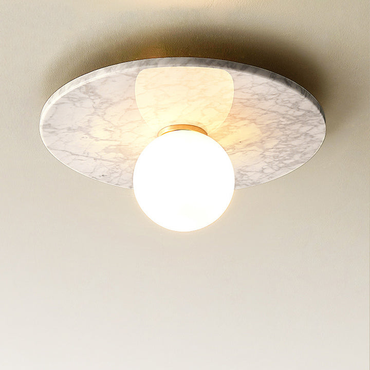 Zeitgenössisches nordisches rundes Magic Bean Glas Marmor Kupfer 1-Licht Semi-Flush Mount Deckenleuchte für Schlafzimmer 
