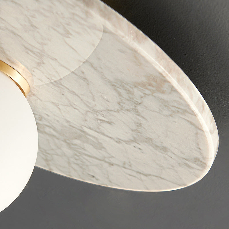 Zeitgenössisches nordisches rundes Magic Bean Glas Marmor Kupfer 1-Licht Semi-Flush Mount Deckenleuchte für Schlafzimmer 