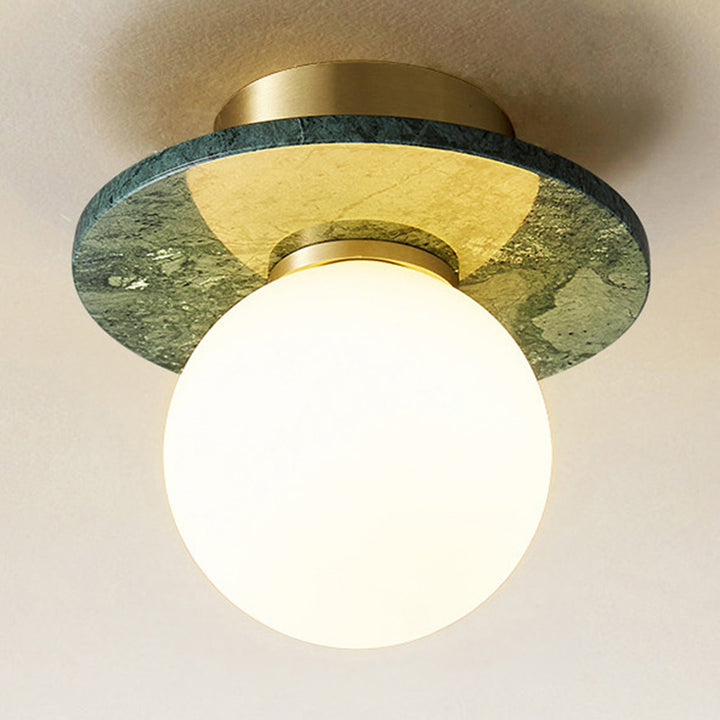 Zeitgenössisches nordisches rundes Magic Bean Glas Marmor Kupfer 1-Licht Semi-Flush Mount Deckenleuchte für Schlafzimmer 