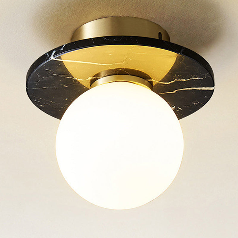 Zeitgenössisches nordisches rundes Magic Bean Glas Marmor Kupfer 1-Licht Semi-Flush Mount Deckenleuchte für Schlafzimmer 