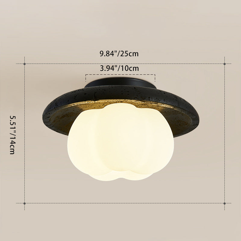 Lustre de plafond semi-encastré à 1 lumière en coton vintage traditionnel citrouille ronde avec matériel en pierre trou noir PE pour chambre 