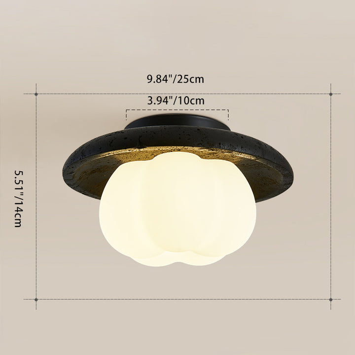 Lustre de plafond semi-encastré à 1 lumière en coton vintage traditionnel citrouille ronde avec matériel en pierre trou noir PE pour chambre 
