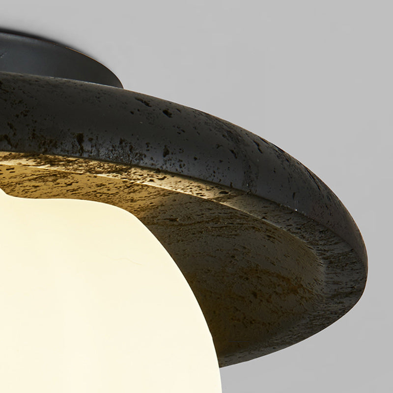 Lustre de plafond semi-encastré à 1 lumière en coton vintage traditionnel citrouille ronde avec matériel en pierre trou noir PE pour chambre 