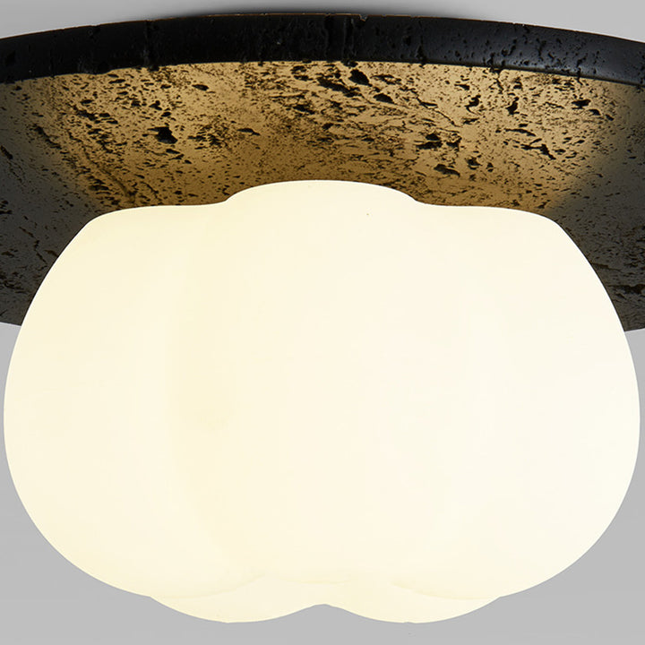 Lustre de plafond semi-encastré à 1 lumière en coton vintage traditionnel citrouille ronde avec matériel en pierre trou noir PE pour chambre 