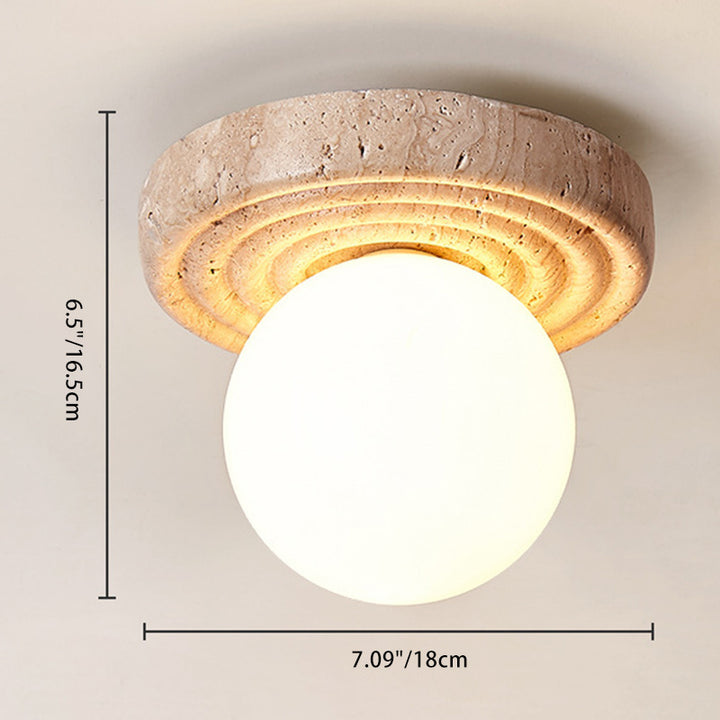 Plafonnier semi-encastré 1 lumière en verre beige travertin contemporain nordique rond plissé Magic Bean pour salon 