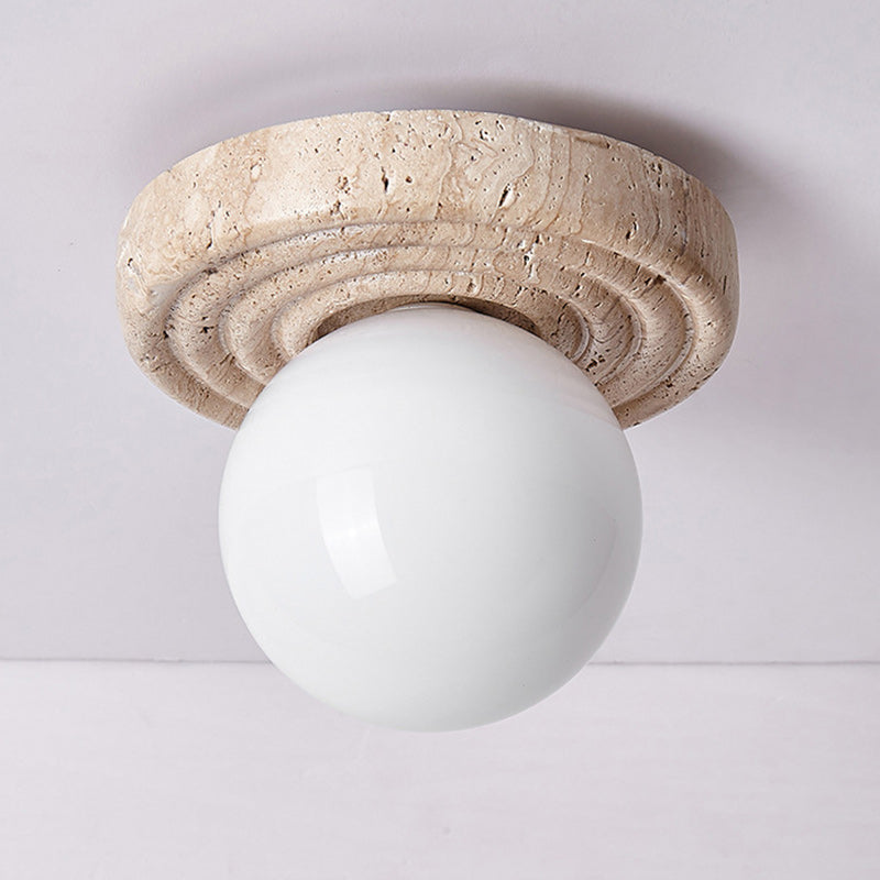 Plafonnier semi-encastré 1 lumière en verre beige travertin contemporain nordique rond plissé Magic Bean pour salon 