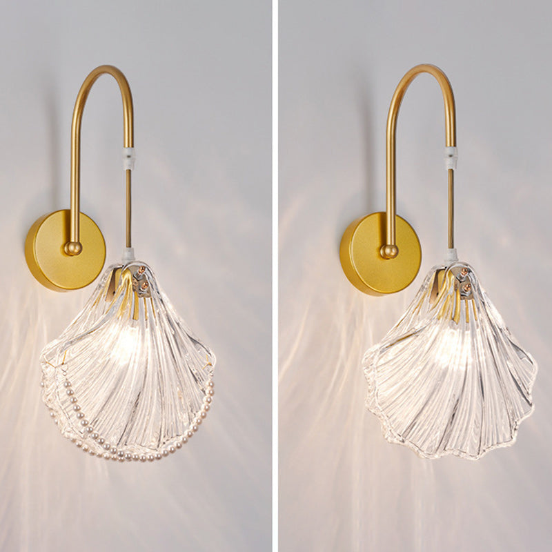 Traditional French Round Feather Shell Pearl Glass Hardware 1-Light Wall Sconce Lamp For Bedroom