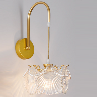 Traditional French Round Feather Shell Pearl Glass Hardware 1-Light Wall Sconce Lamp For Bedroom