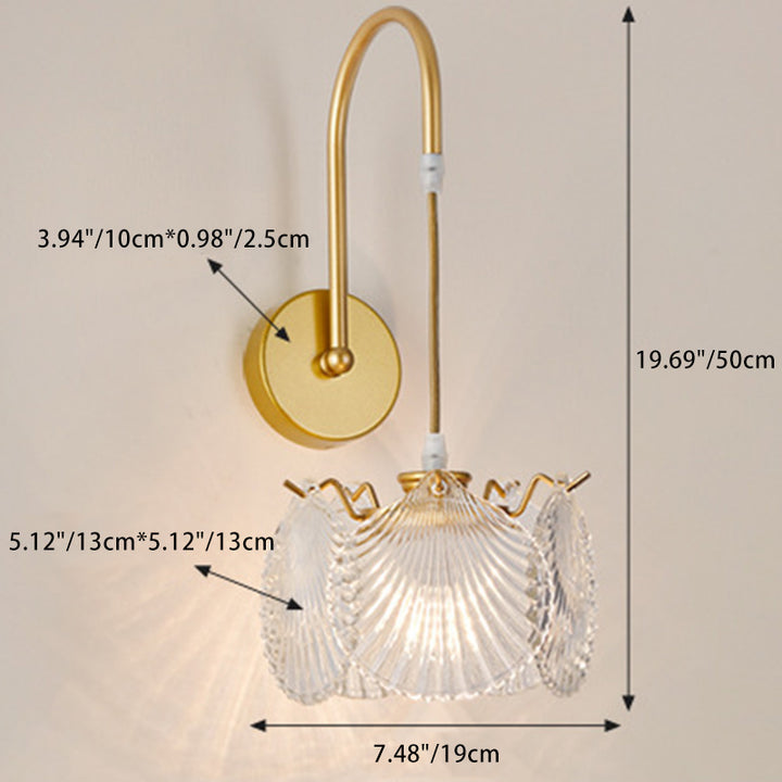 Applique murale 1 lumière avec abat-jour en verre, coquille de perle et plumes rondes traditionnelles françaises pour chambre à coucher 