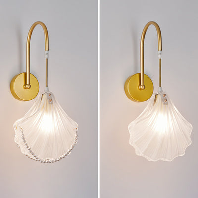 Traditional French Round Feather Shell Pearl Glass Hardware 1-Light Wall Sconce Lamp For Bedroom