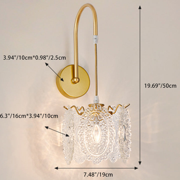 Applique murale à 1 lumière avec matériel en verre coquille plume ronde traditionnelle française pour salon 