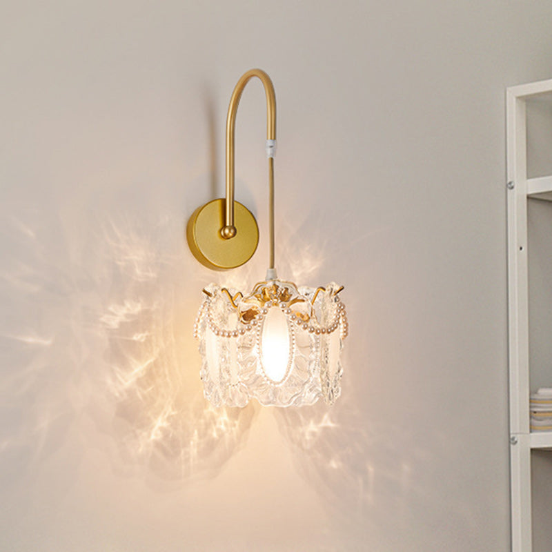 Applique murale à 1 lumière avec matériel en verre coquille plume ronde traditionnelle française pour salon 