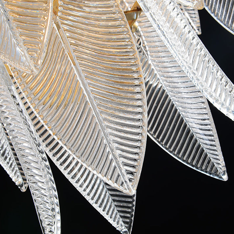 Contemporary Creative Feather Round Layered Glass Metal 6/9/12 Light Chandelier For Living Room