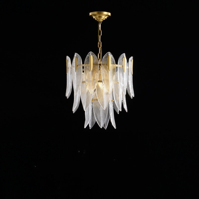 Contemporary Creative Feather Round Layered Glass Metal 6/9/12 Light Chandelier For Living Room