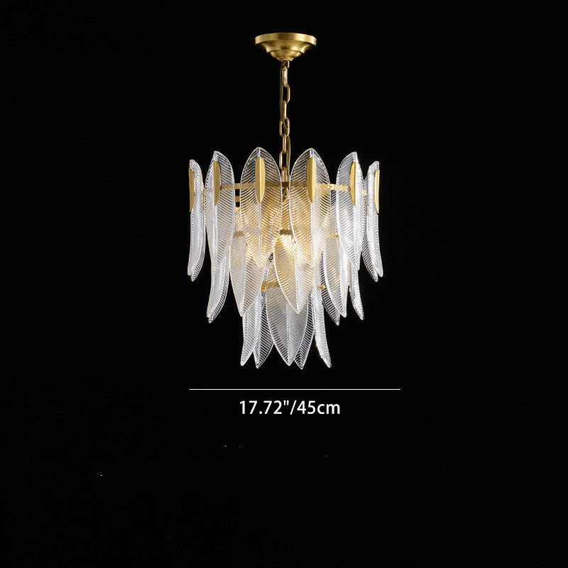 Contemporary Creative Feather Round Layered Glass Metal 6/9/12 Light Chandelier For Living Room