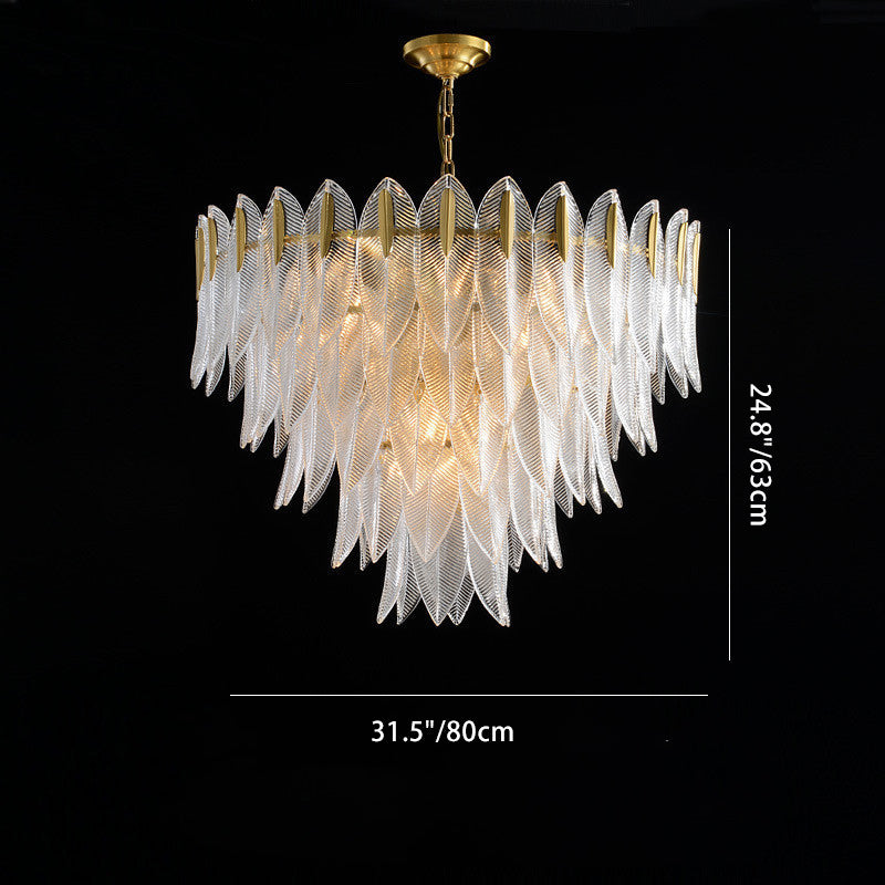 Contemporary Creative Feather Round Layered Glass Metal 6/9/12 Light Chandelier For Living Room