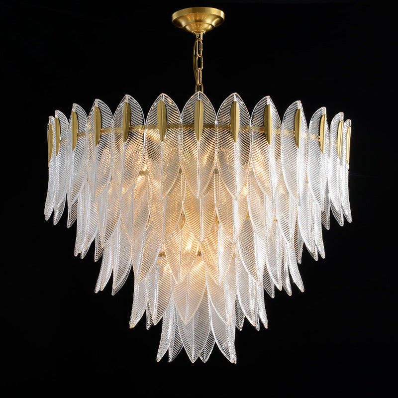 Contemporary Creative Feather Round Layered Glass Metal 6/9/12 Light Chandelier For Living Room