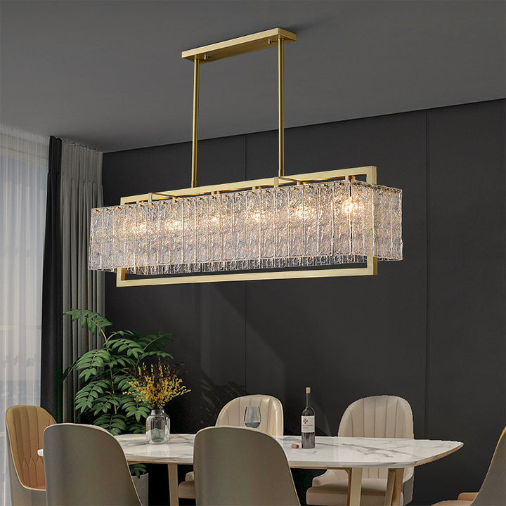 Lustre Moderne de Luxe en Verre Rond Rectangle en Laiton 5/6/8/10 Lumières pour la Salle à Manger 