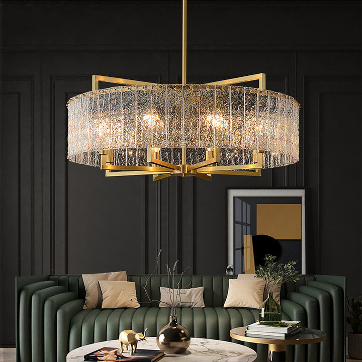 Lustre Moderne de Luxe en Verre Rond Rectangle en Laiton 5/6/8/10 Lumières pour la Salle à Manger 