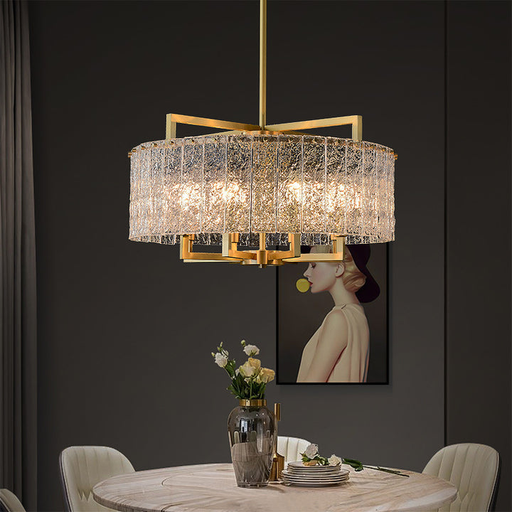 Lustre Moderne de Luxe en Verre Rond Rectangle en Laiton 5/6/8/10 Lumières pour la Salle à Manger 