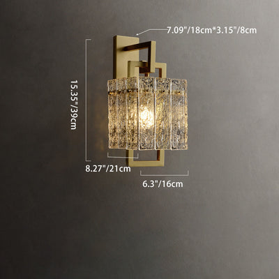 Modern Luxury Square Rectangle Glass Brass 1-Light Wall Sconce Lamp For Bedroom