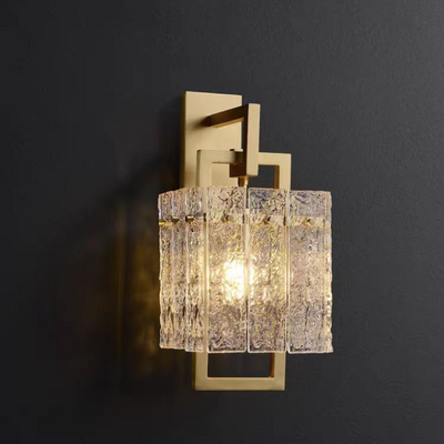 Modern Luxury Square Rectangle Glass Brass 1-Light Wall Sconce Lamp For Bedroom
