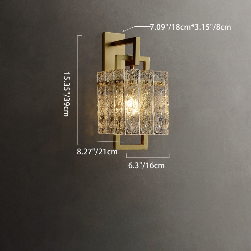 Modern Luxury Square Rectangle Glass Brass 1-Light Wall Sconce Lamp For Bedroom