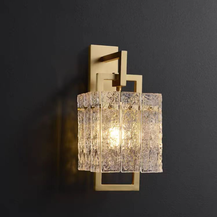 Modern Luxury Square Rectangle Glass Brass 1-Light Wall Sconce Lamp For Bedroom