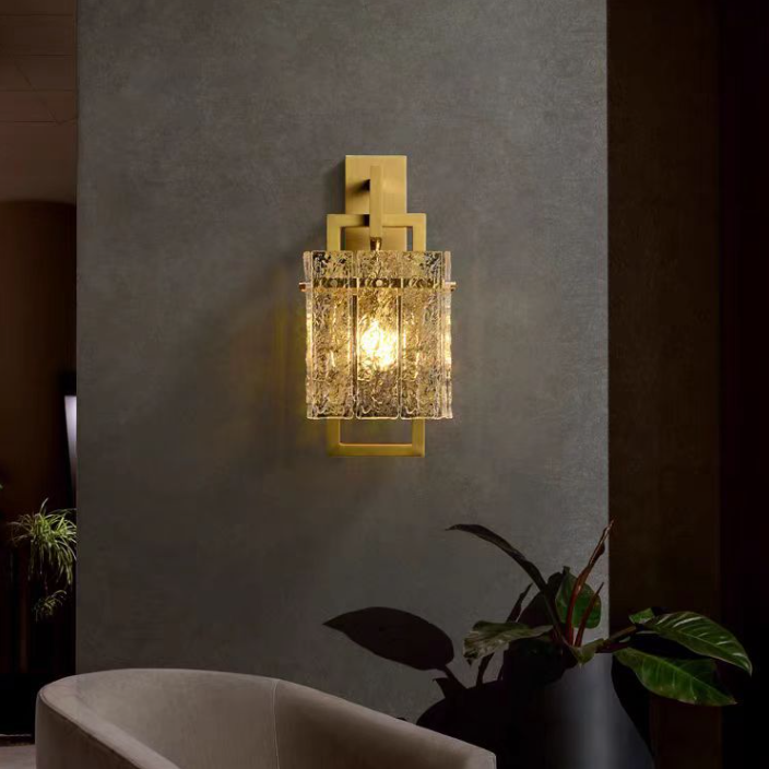 Applique Murale Moderne de Luxe Carrée Rectangulaire en Verre et Laiton à 1 Lumière Pour Chambre 