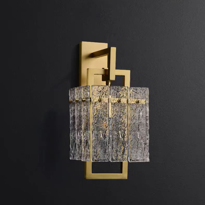 Applique Murale Moderne de Luxe Carrée Rectangulaire en Verre et Laiton à 1 Lumière Pour Chambre 