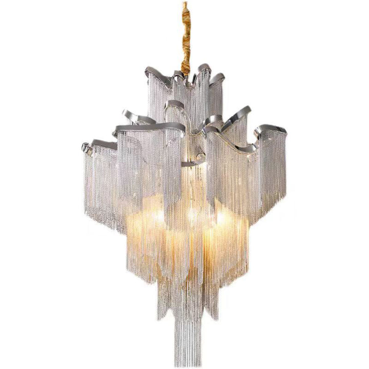 Lustre en aluminium et fer à couches traditionnelles avec frange française, 4/9/14 lumières pour salon 