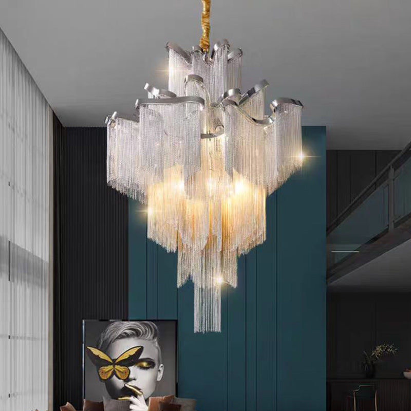 Lustre en aluminium et fer à couches traditionnelles avec frange française, 4/9/14 lumières pour salon 