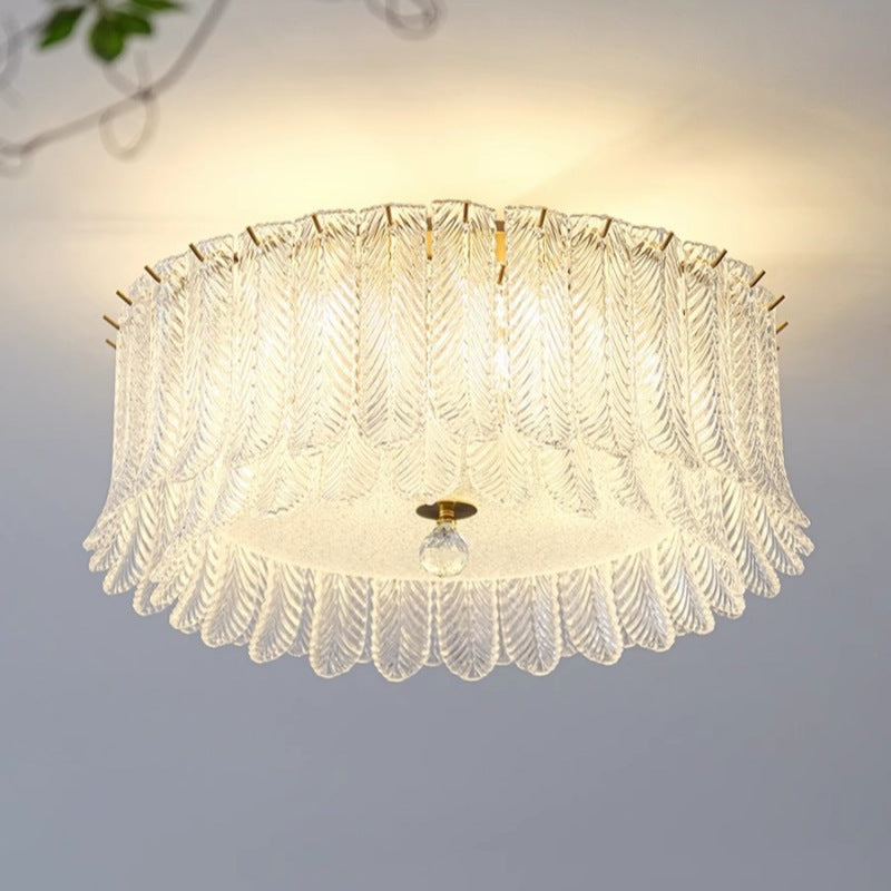 Traditionelle französische Blatt-Rund-Patchwork-Glas-Eisen 6/9 Licht Deckenleuchte für das Wohnzimmer 