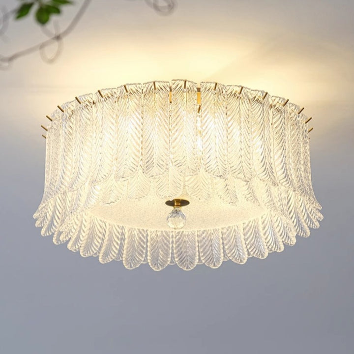 Luz de techo empotrada de vidrio de patchwork redondo de hoja francesa tradicional de hierro de 6/9 luces para sala de estar 