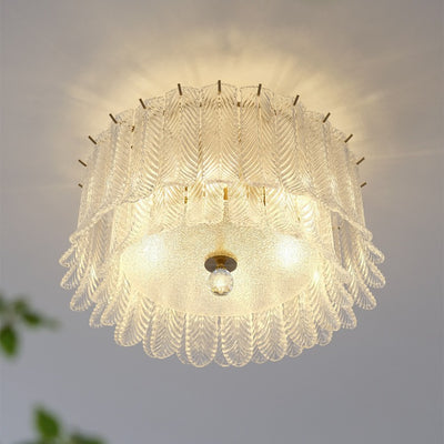Traditional French Leaf Round Patchwork Glass Iron 6/9 Light Flush Mount Ceiling Light For Living Room