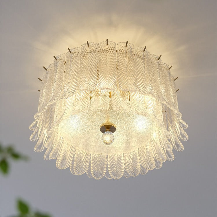 Traditional French Leaf Round Patchwork Glass Iron 6/9 Light Flush Mount Ceiling Light For Living Room