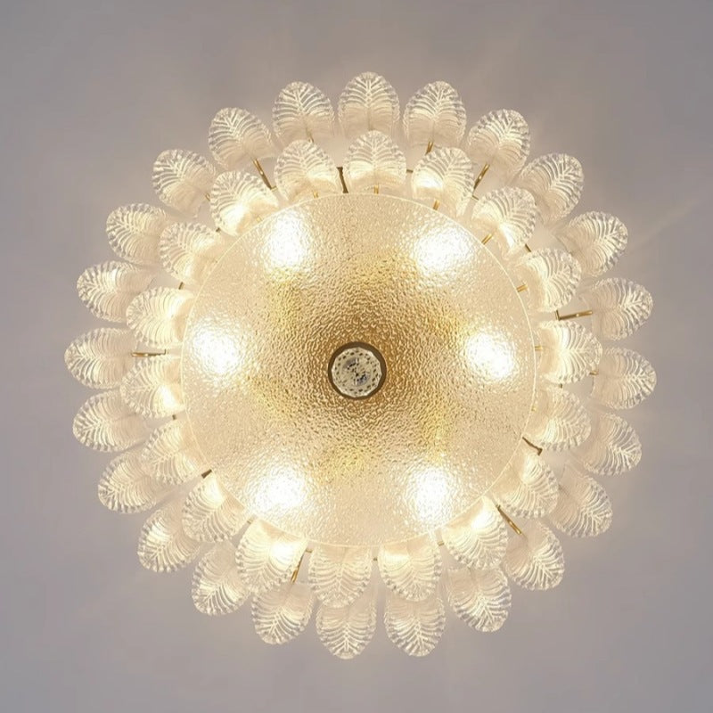 Traditionelle französische Blatt-Rund-Patchwork-Glas-Eisen 6/9 Licht Deckenleuchte für das Wohnzimmer 