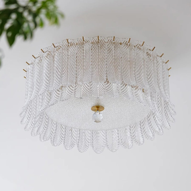 Traditionelle französische Blatt-Rund-Patchwork-Glas-Eisen 6/9 Licht Deckenleuchte für das Wohnzimmer 