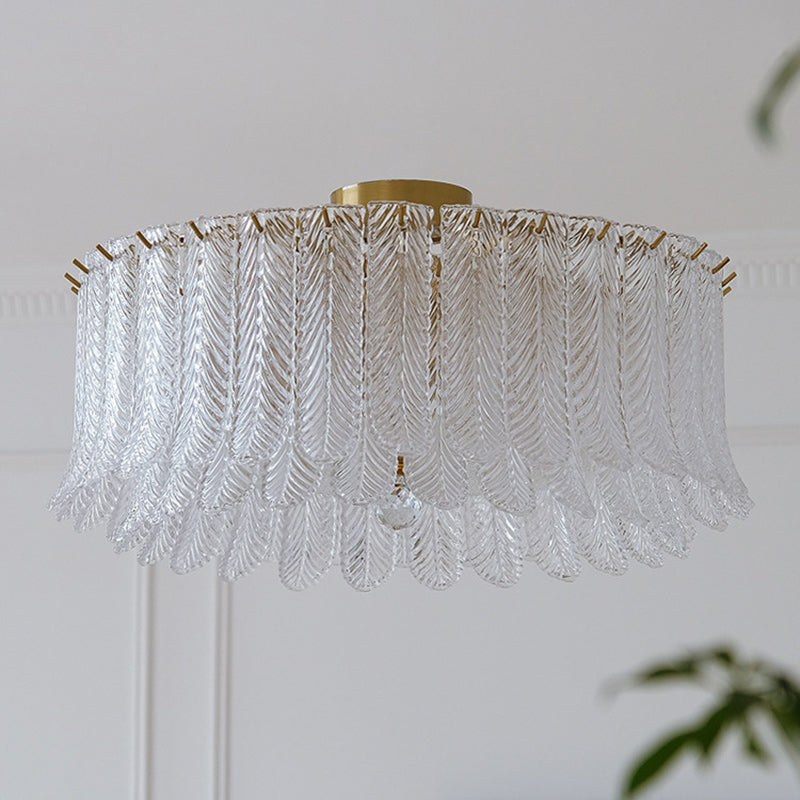 Traditionelle französische Blatt-Rund-Patchwork-Glas-Eisen 6/9 Licht Deckenleuchte für das Wohnzimmer 