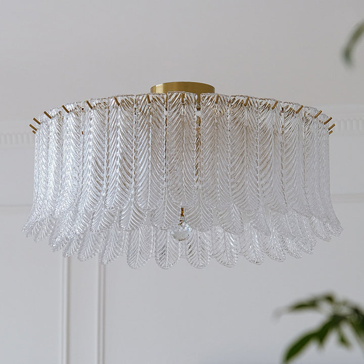 Traditionelle französische Blatt-Rund-Patchwork-Glas-Eisen 6/9 Licht Deckenleuchte für das Wohnzimmer 