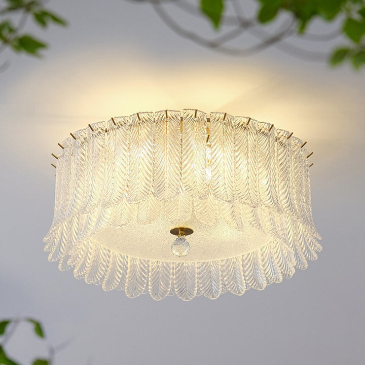 Traditionelle französische Blatt-Rund-Patchwork-Glas-Eisen 6/9 Licht Deckenleuchte für das Wohnzimmer 