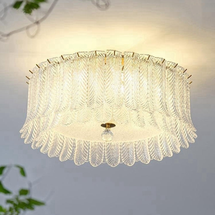 Luz de techo empotrada de vidrio de patchwork redondo de hoja francesa tradicional de hierro de 6/9 luces para sala de estar 