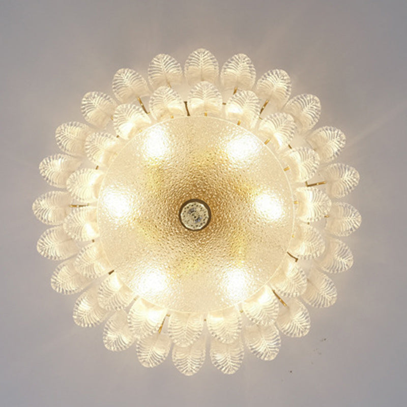 Traditionelle französische Blatt-Rund-Patchwork-Glas-Eisen 6/9 Licht Deckenleuchte für das Wohnzimmer 