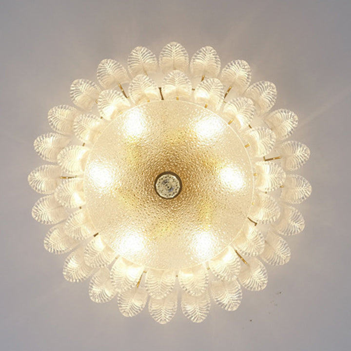 Traditionelle französische Blatt-Rund-Patchwork-Glas-Eisen 6/9 Licht Deckenleuchte für das Wohnzimmer 