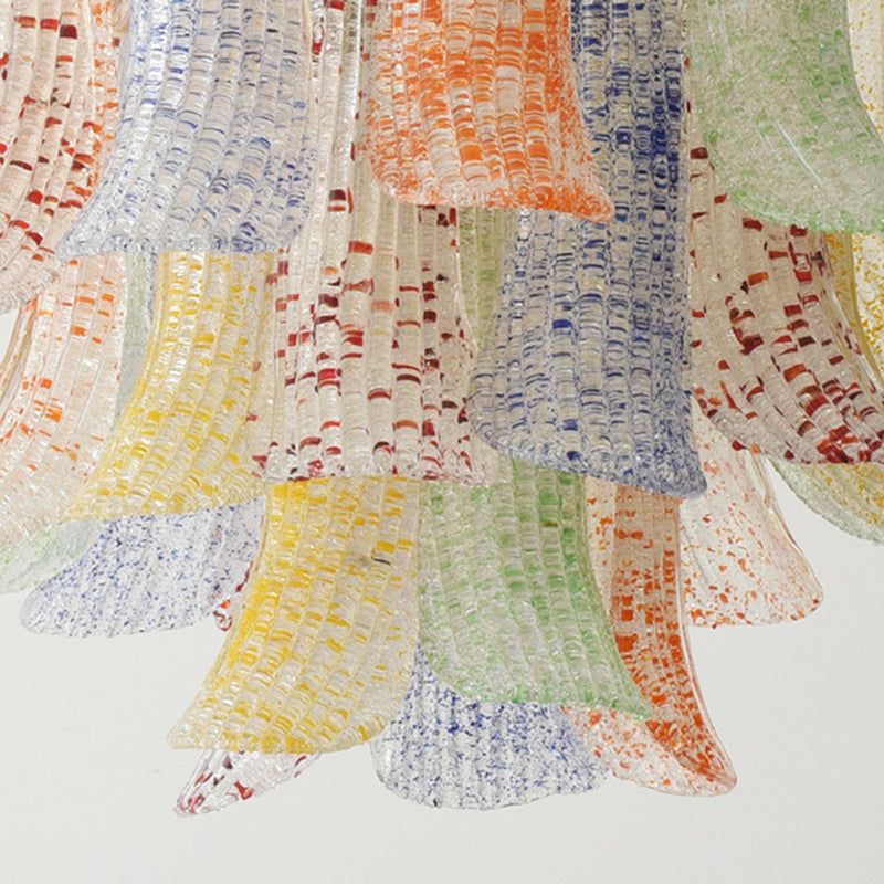 Lustre traditionnel français à branches courbées avec plumes en verre et fer, 5/6 lumières pour salon 