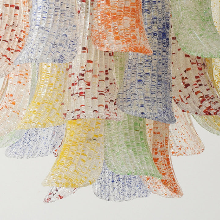 Lustre traditionnel français à branches courbées avec plumes en verre et fer, 5/6 lumières pour salon 