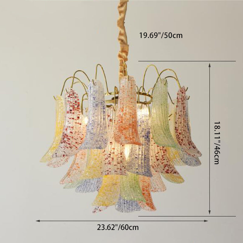 Lustre traditionnel français à branches courbées avec plumes en verre et fer, 5/6 lumières pour salon 